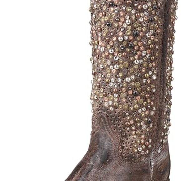 Frye Deborah Brown Studded Heeled Boots 9 - Picture 1 of 5